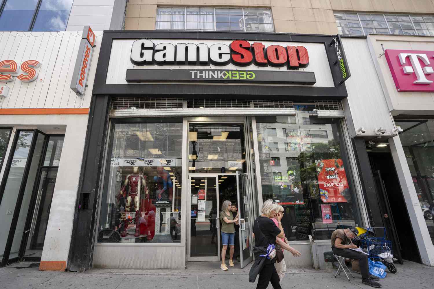 People are seen outside of a GameStop store on East 14th Street on June 7, 2024, in New York City