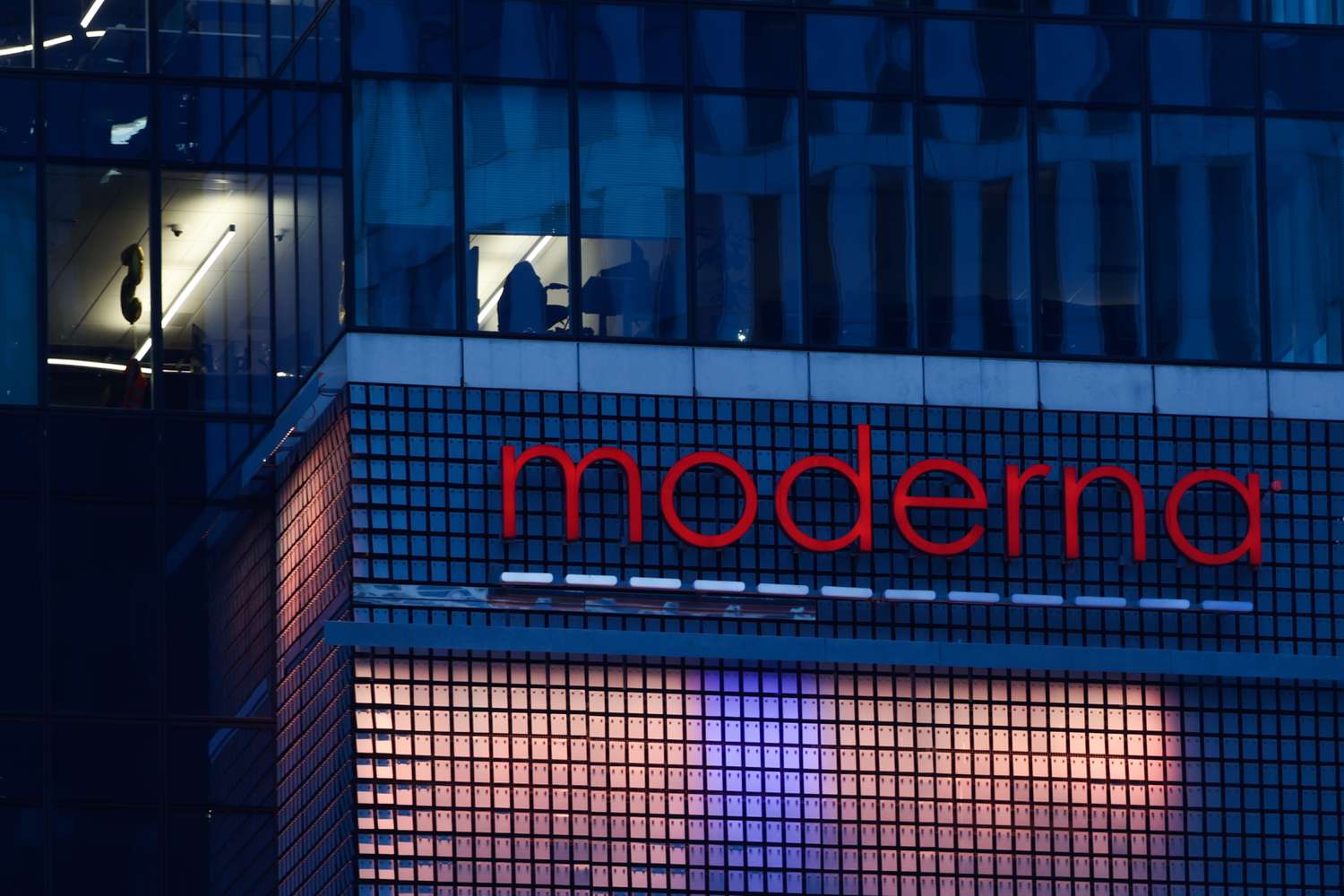 Moderna signage on building.