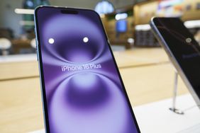 An iPhone 16 Plus is seen on a display inside a store in Washington, DC.