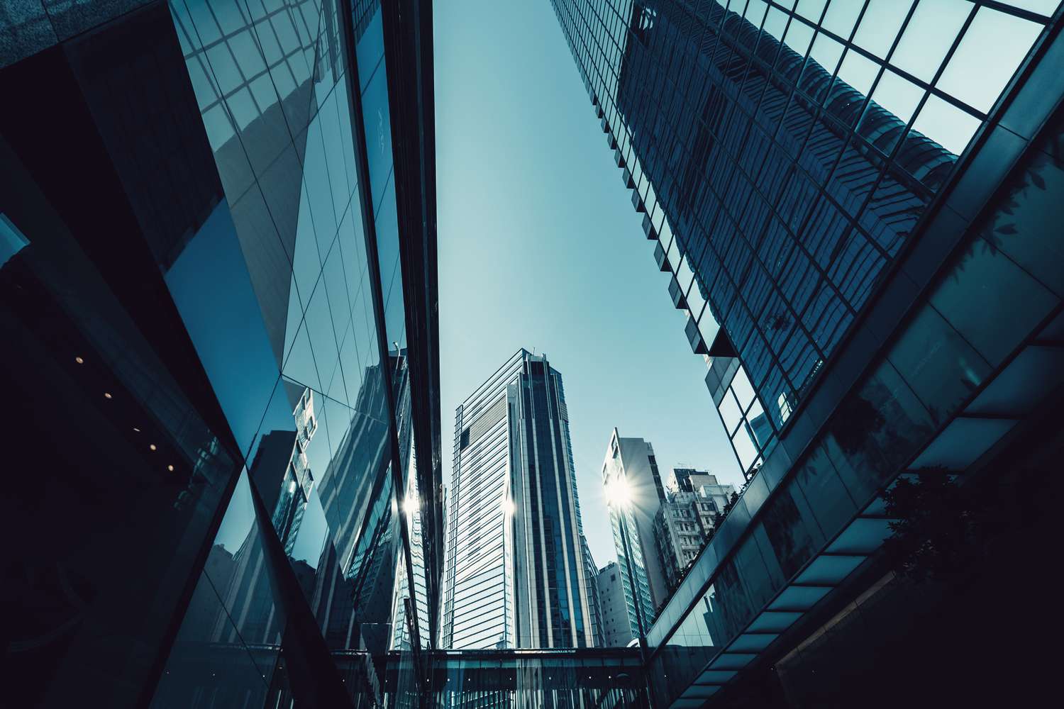 Layers of contemporary financial skyscrapers in Central Business District, Hong Kong
