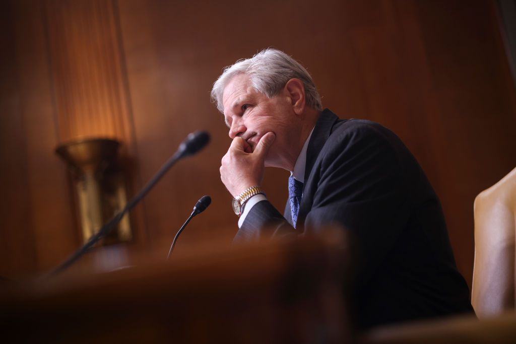 WASHINGTON, DC - MAY 03: Sen. John Hoeven (R-ND) questions U.S. Secretary of Defense Lloyd Austin and Chairman of the Joint Chiefs of Staff Gen. Mark Milley while they testify before the Senate Appropriations Committee subcommittee on defense May 3, 2022 in Washington, DC. The committee heard testimony to examine proposed budget estimates and justification for the fiscal year 2023 for the Department of Defense. (Photo by Win McNamee/Getty Images)