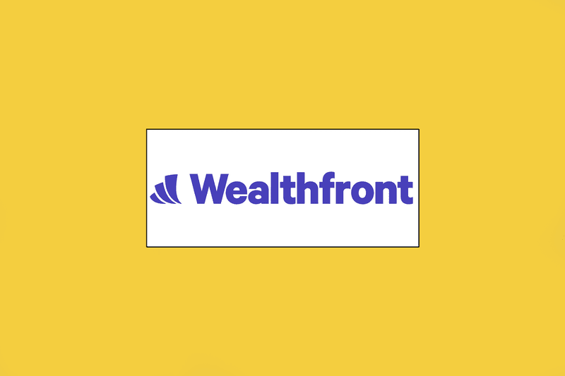 Image shows Wealthfront logo in the center of a yellow background.
