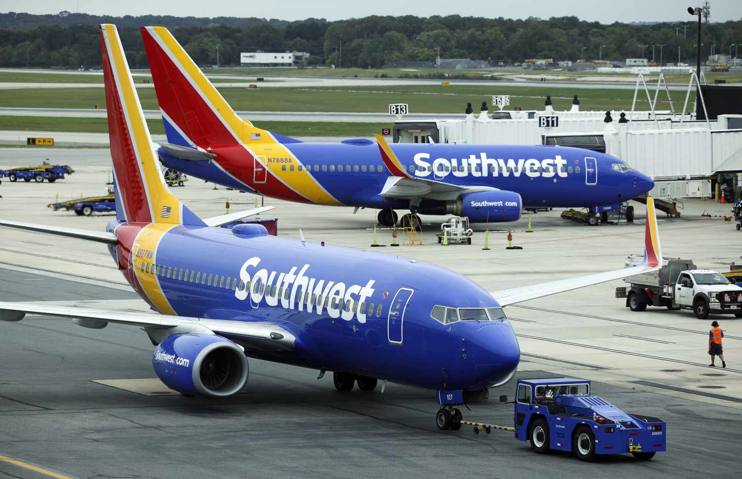 A Southwest Airlines airplane taxies from a gate at Baltimore Washington International Thurgood Marshall Airport on October 11, 2021 in Baltimore, Maryland.