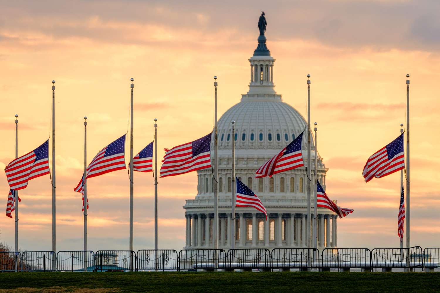 U.S. flags on the National Mall fly at half-staff with the U.S. Capitol in the background in honor of the passing of former President Jimmy Carter on Dec. 30, 2024, in Washington, DC