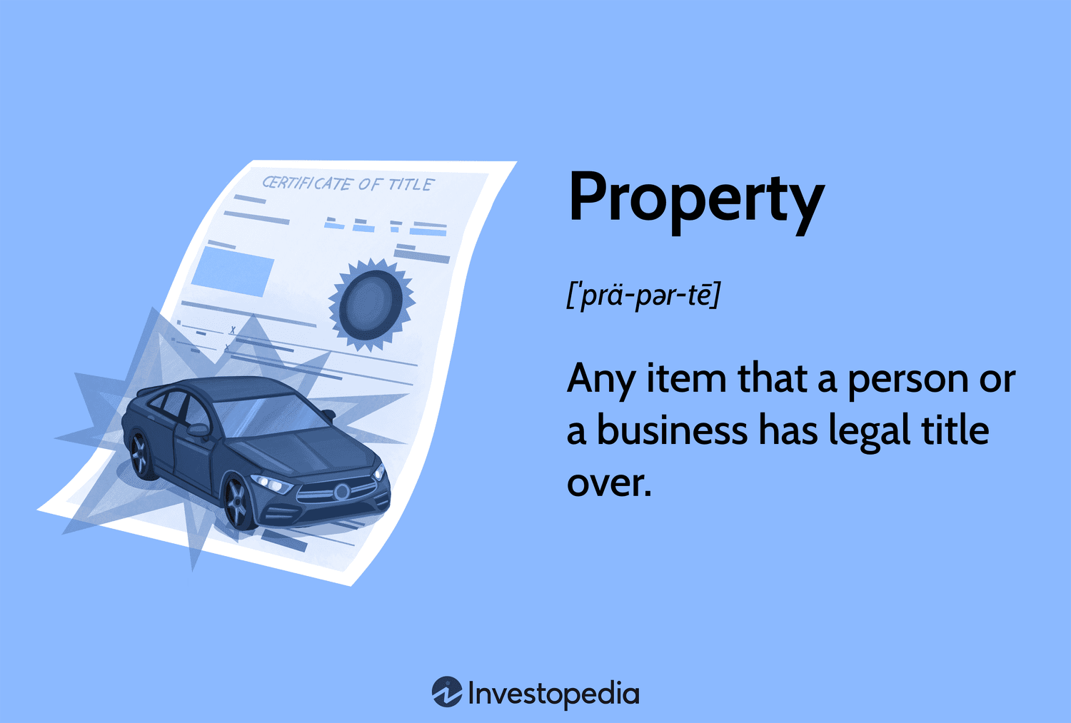 Property: Any item that a person or a business has legal title over.