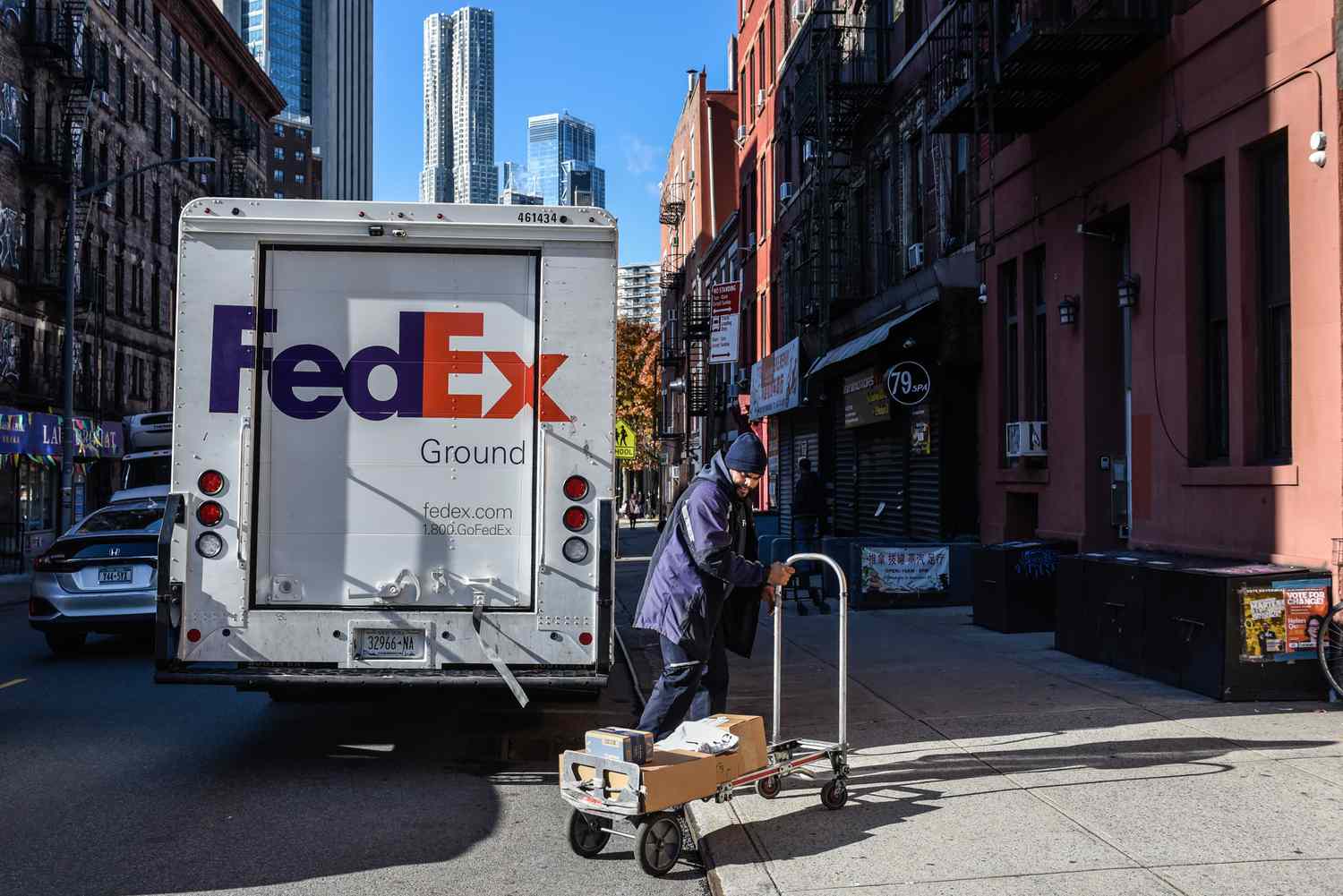 FedEx truck in New York City.