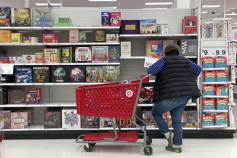 A Target customer looks at a display of board games while shopping at Target store on December 15, 2022 in San Francisco, California.