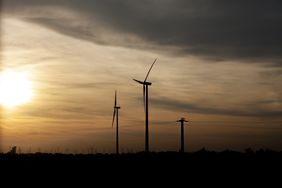 Silhouette of windmills