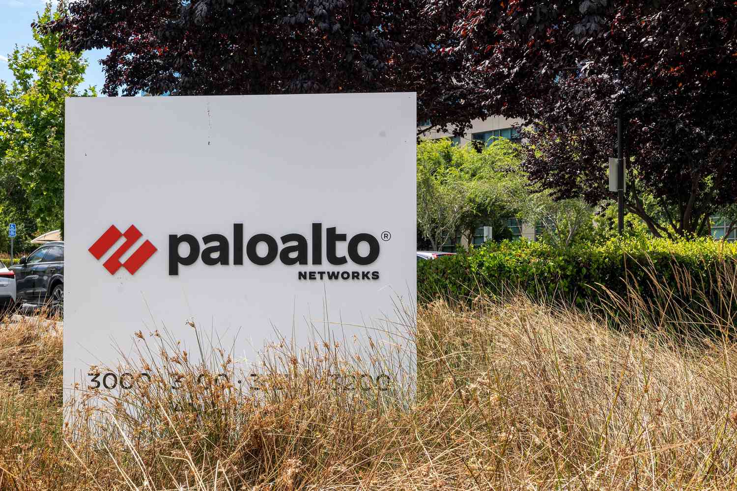 Sign at Palo Alto Networks headquarters in Santa Clara, California