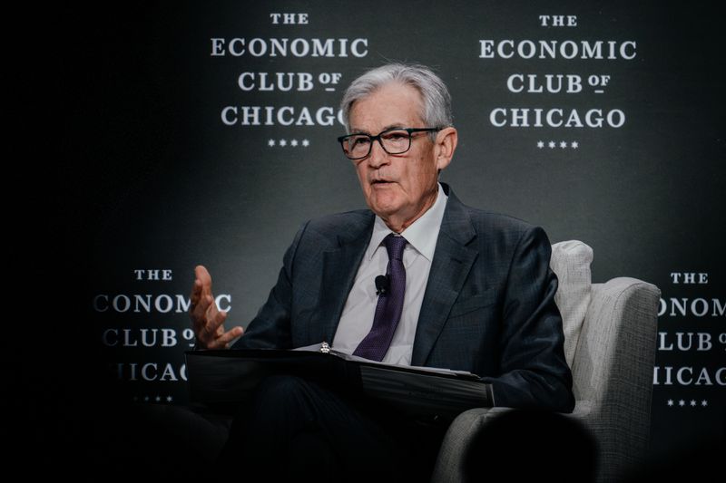Fed Chair Jerome Powell speaks in Chicago on April 16. 