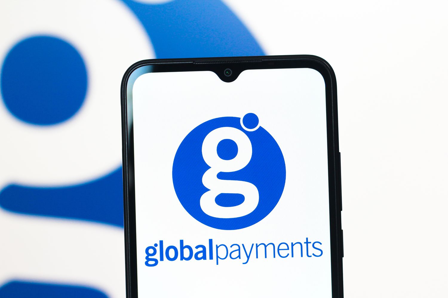Global Payments logo on a smartphone screen.