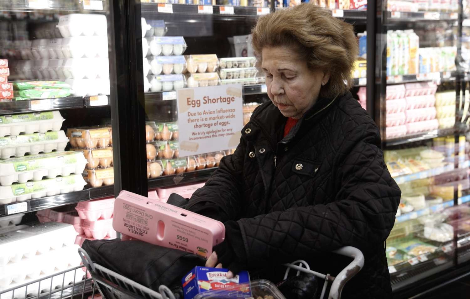 Cathy Wisniewski, Franklin Square, New York, shops for eggs at Holiday Farms on January 28, 2025 in New Hyde Park, New York.