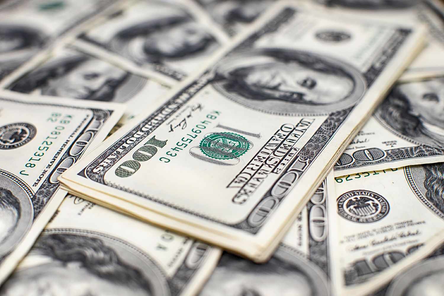 Hundred dollar bills in United States currency.
