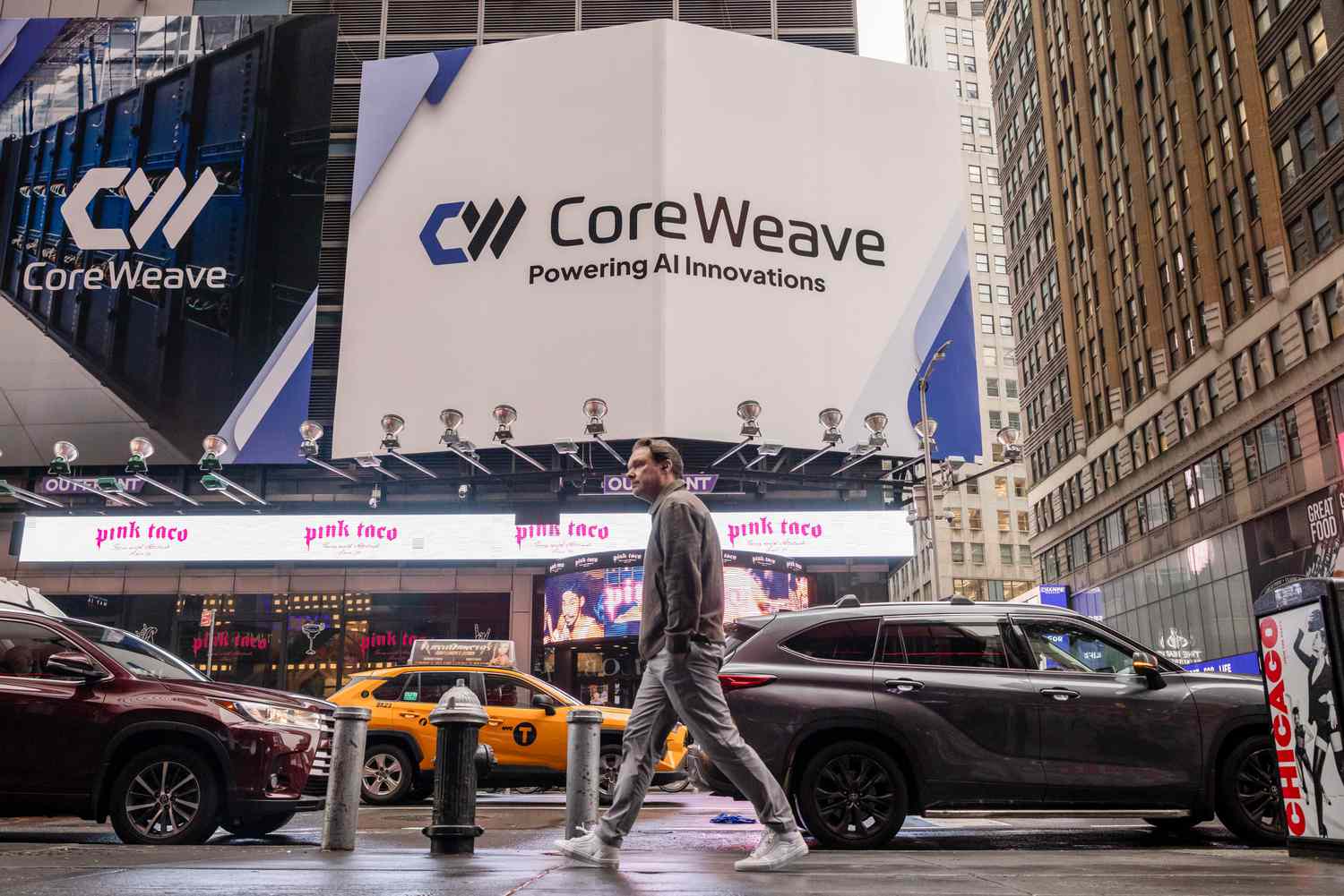 CoreWeave signage in New York's Times Square.