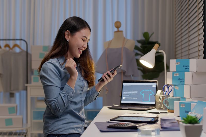An entrepreneur works at a desk.