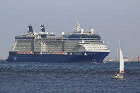 Celebrity Equinox, a 121,878 GT Solstice-class cruise ship owned by Royal Caribbean Cruises Ltd. and operated by Celebrity Cruises, sails the Tagus River after leaving Lisbon cruise terminal on August 31, 2024, in Lisbon, Portugal