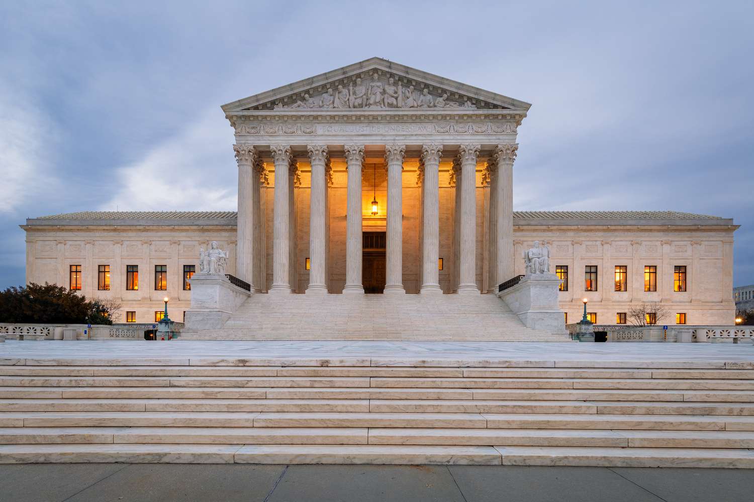 A wide shot of the Supreme Court building. 