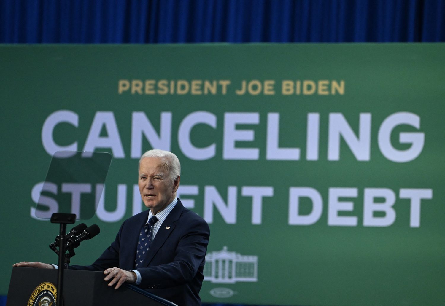 US President Joe Biden speaks about student loan relief at Madison College in Madison, Wisconsin, on April 8, 2024