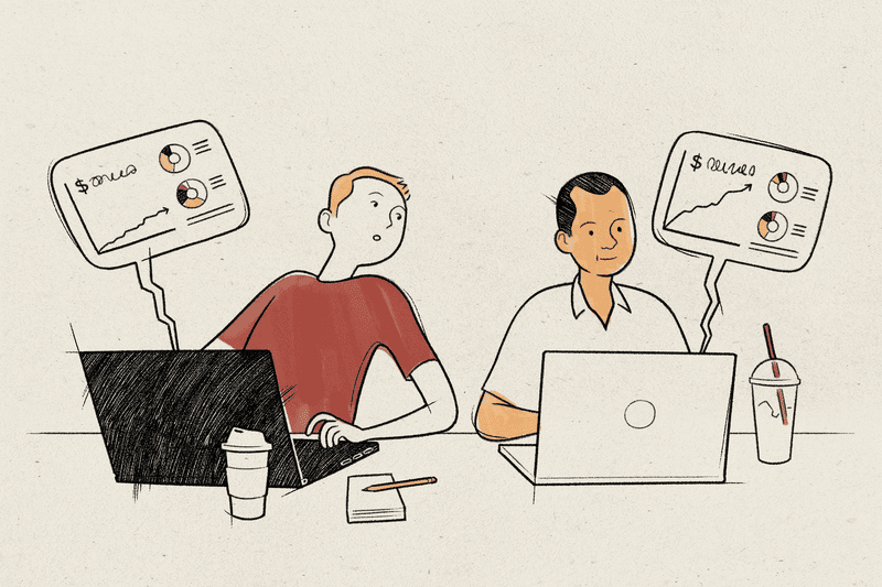 Illustration of two people comparing their 401(k) balances.