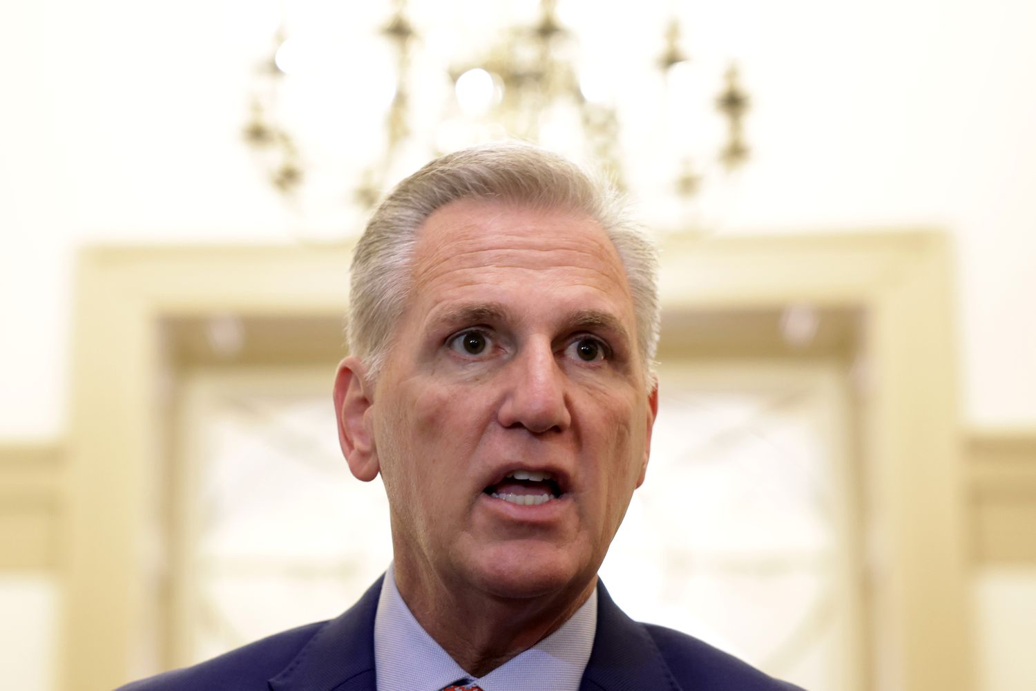 U.S. Speaker of the House Rep. Kevin McCarthy (R-CA) speaks to members of the press at the U.S. Capitol.