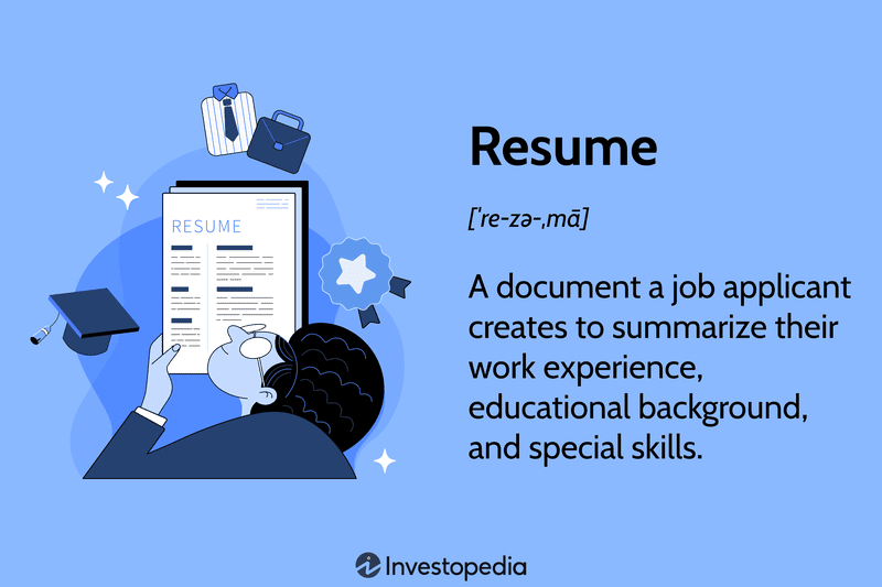 Resume: A document a job applicant creates to summarize their work experience, educational background, and special skills.
