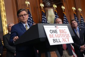 U.S. Speaker of the House Mike Johnson (R-LA) speaks to the media after the House narrowly passed a bill forwarding President Donald Trump's agenda at the U.S. Capitol.