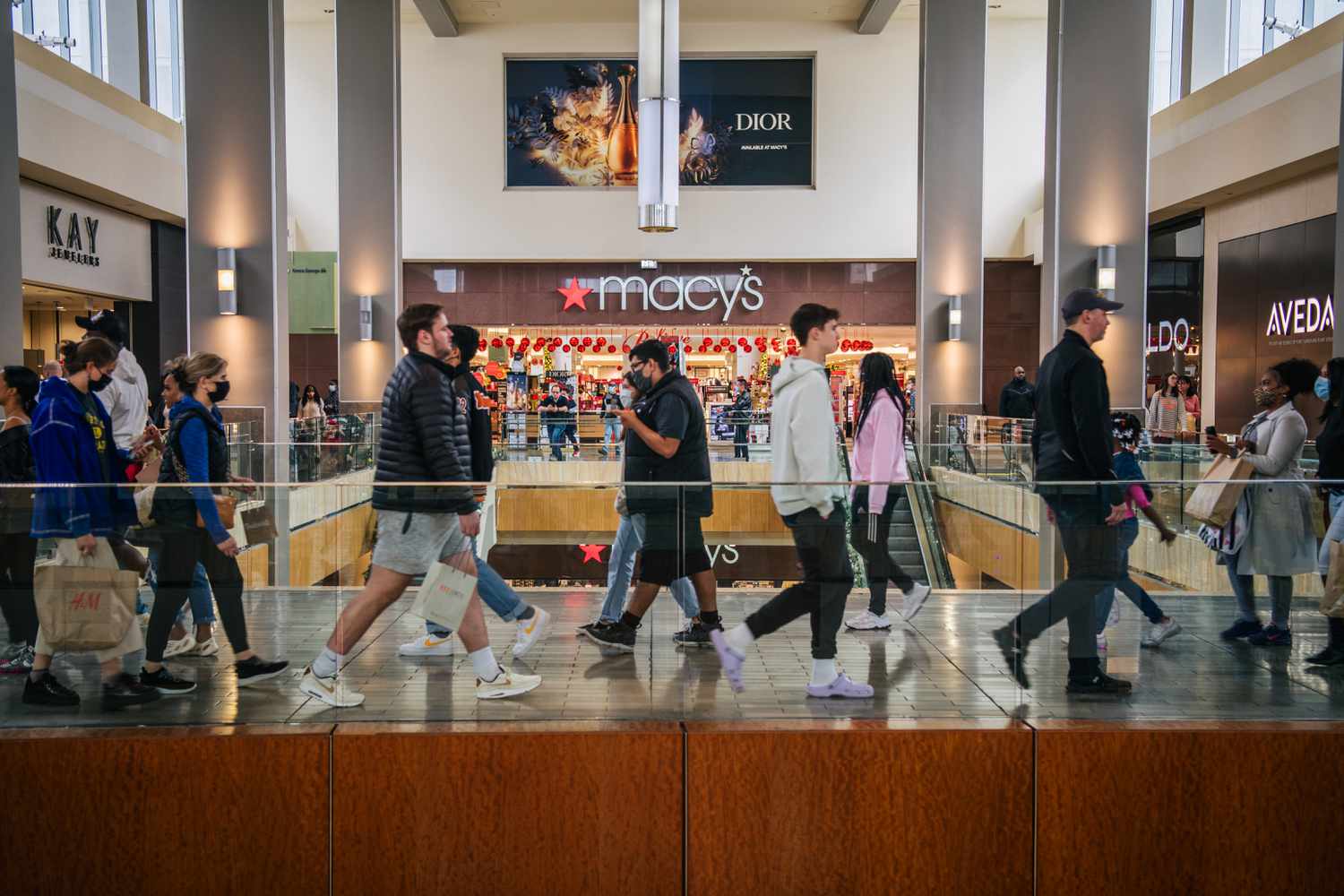 People shopping at mall.