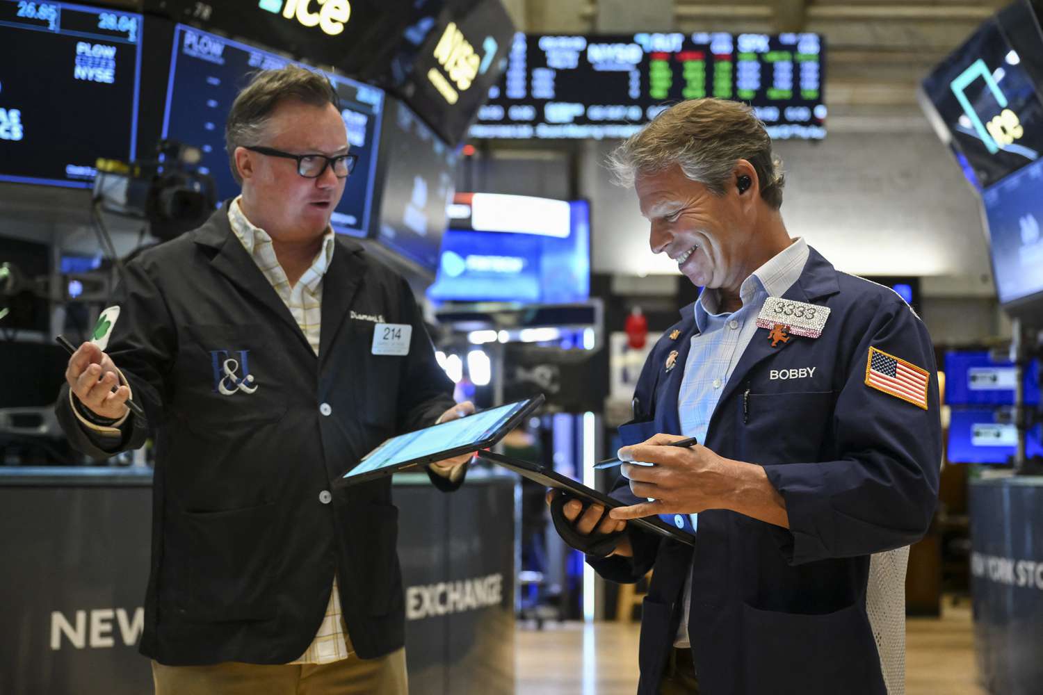 Traders work on the floor of the New York Stock Exchange (NYSE) at the opening bell on May 12, 2025, in New York City. 
