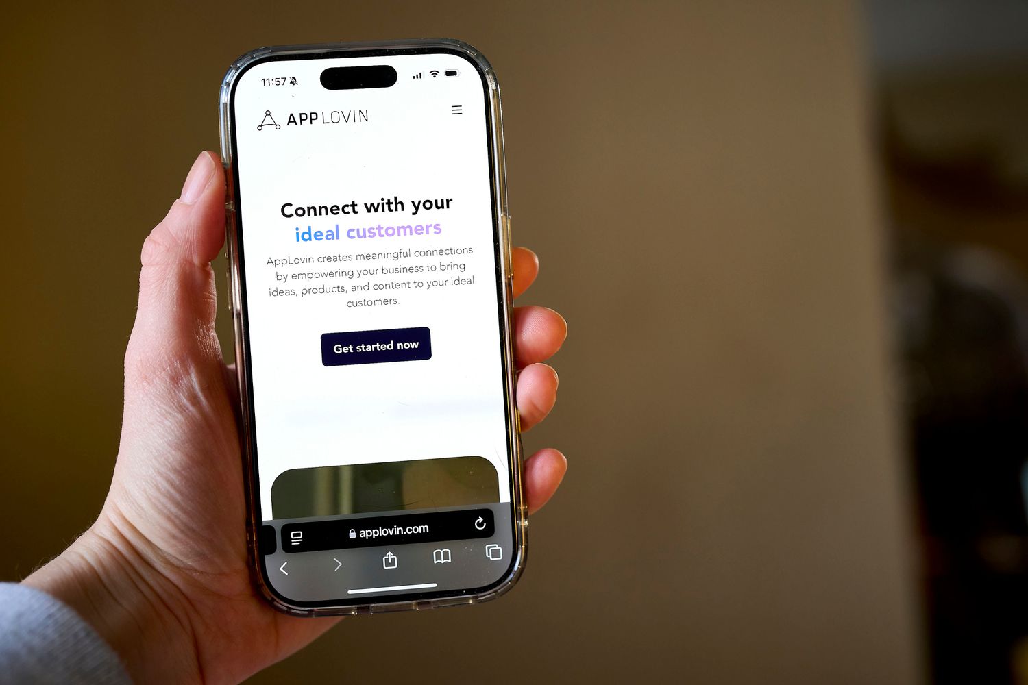 AppLovin website arranged on a smartphone.