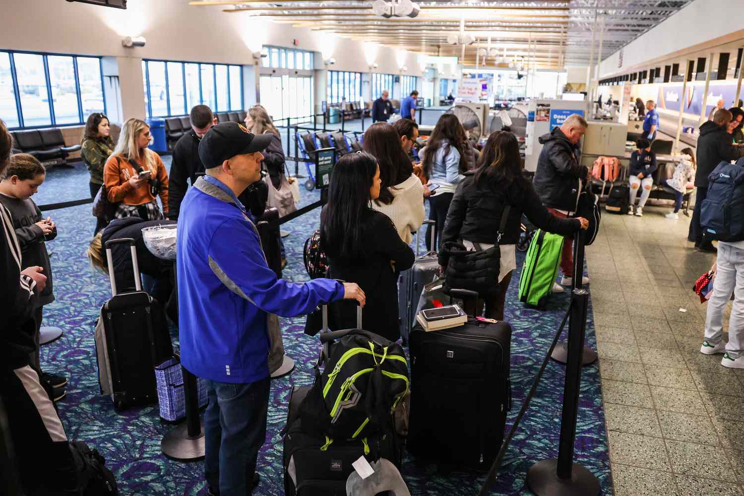 Passengers in queue at a U.S. airport in 2023