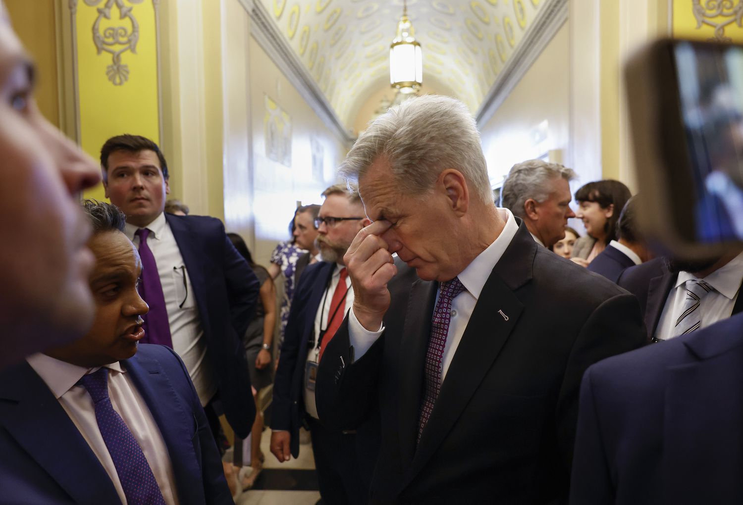  U.S. Speaker of the House Kevin McCarthy (R-CA) talks to reporters at the U.S. Capitol on May 17, 2023 in Washington, DC. 
