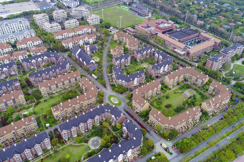 Aerial view of neighborhood housing in suburban Shanghai