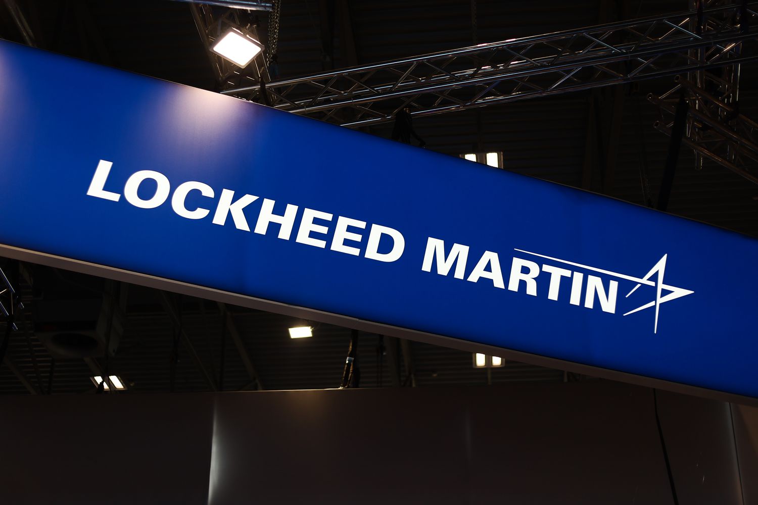 Lockheed Martin logo at a defense industry exhibition.