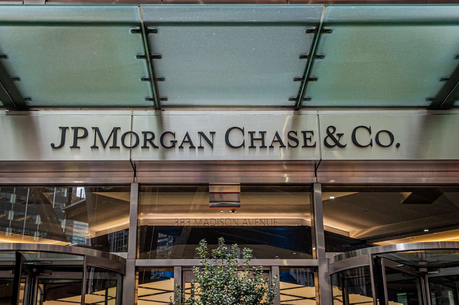 Main entrance at JPMorgan Chase headquarters in New York City