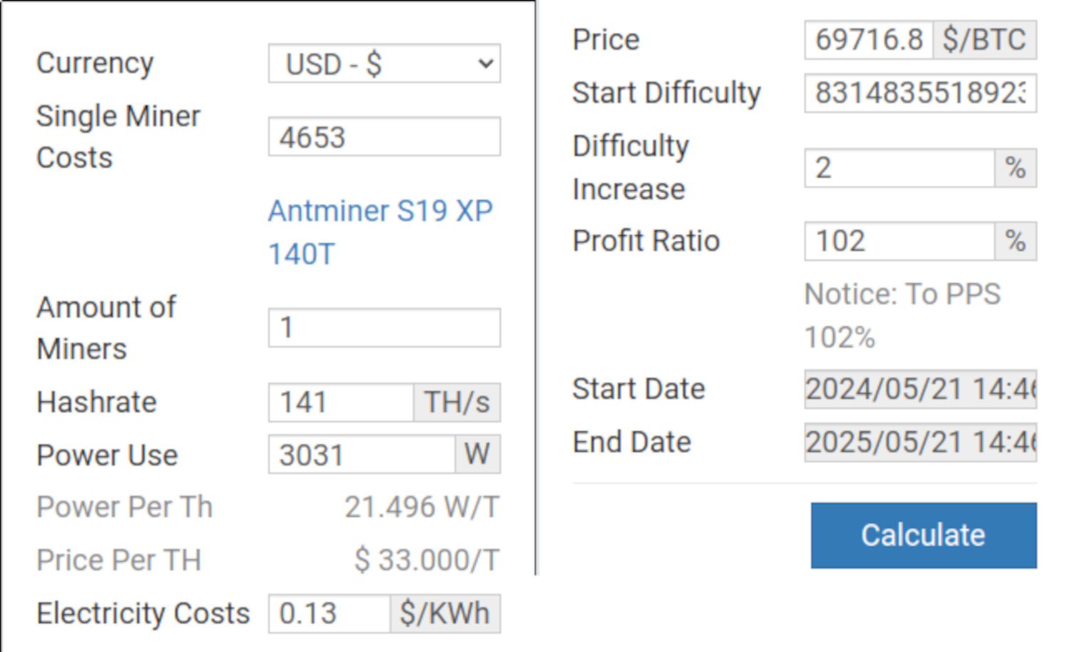 BTC Mining Calculator
