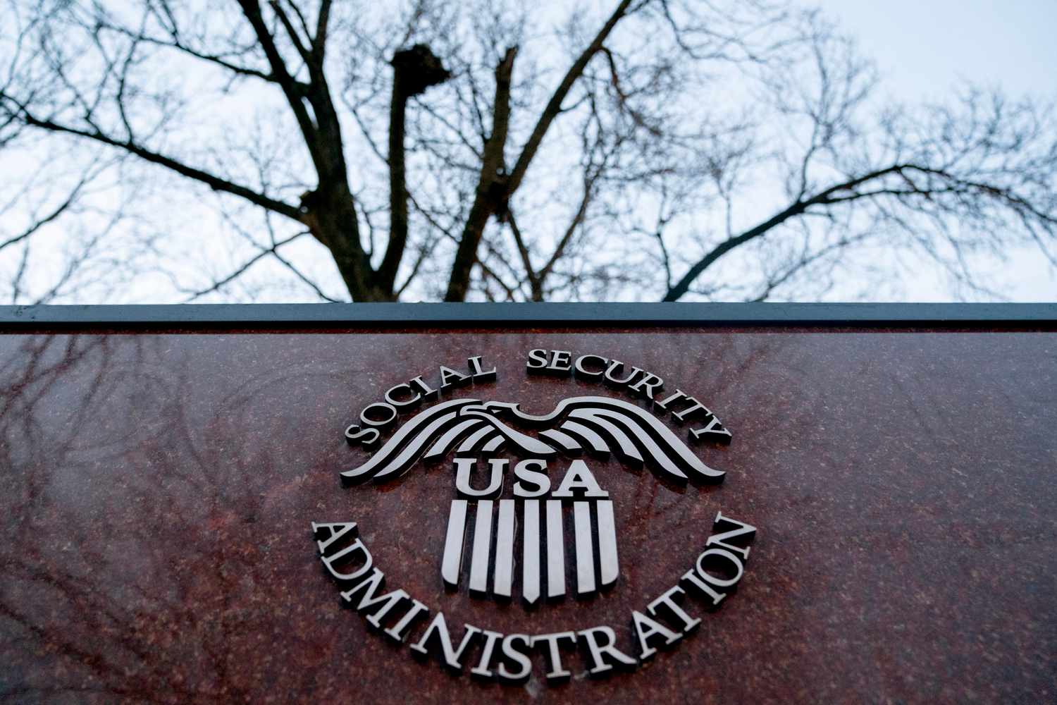 The seal of the US Social Security Administration outside the agencys headquarters in Woodlawn, Maryland, US, on Wednesday, Feb. 19, 2025. 