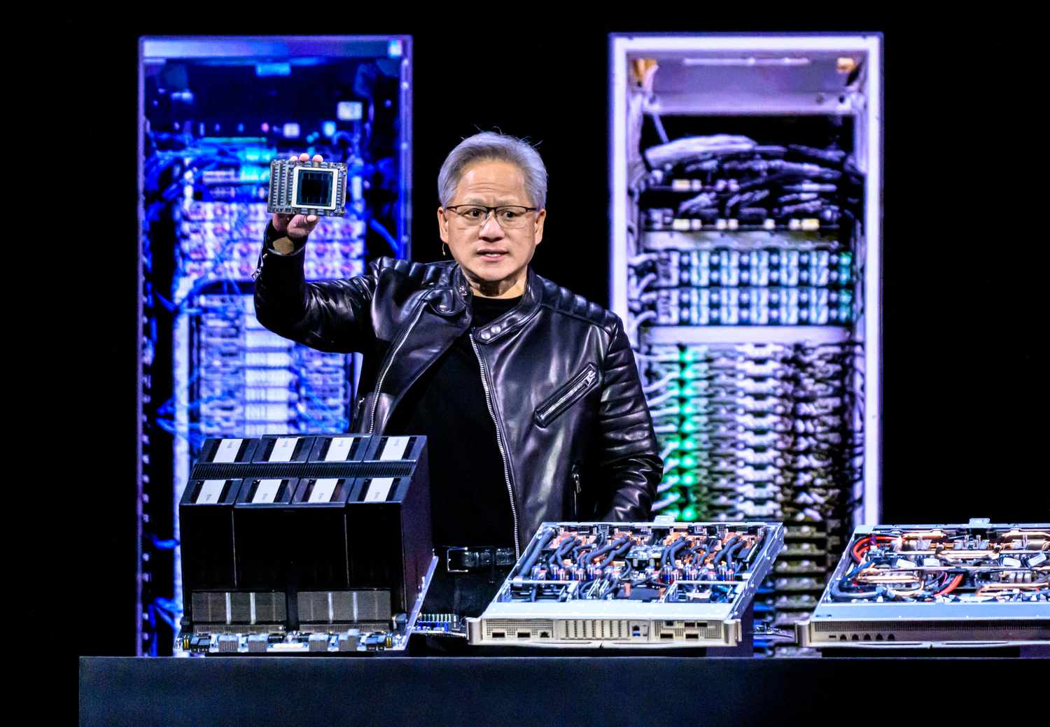 Nvidia CEO Jensen Huang delivers the keynote address at the GTC AI Conference.