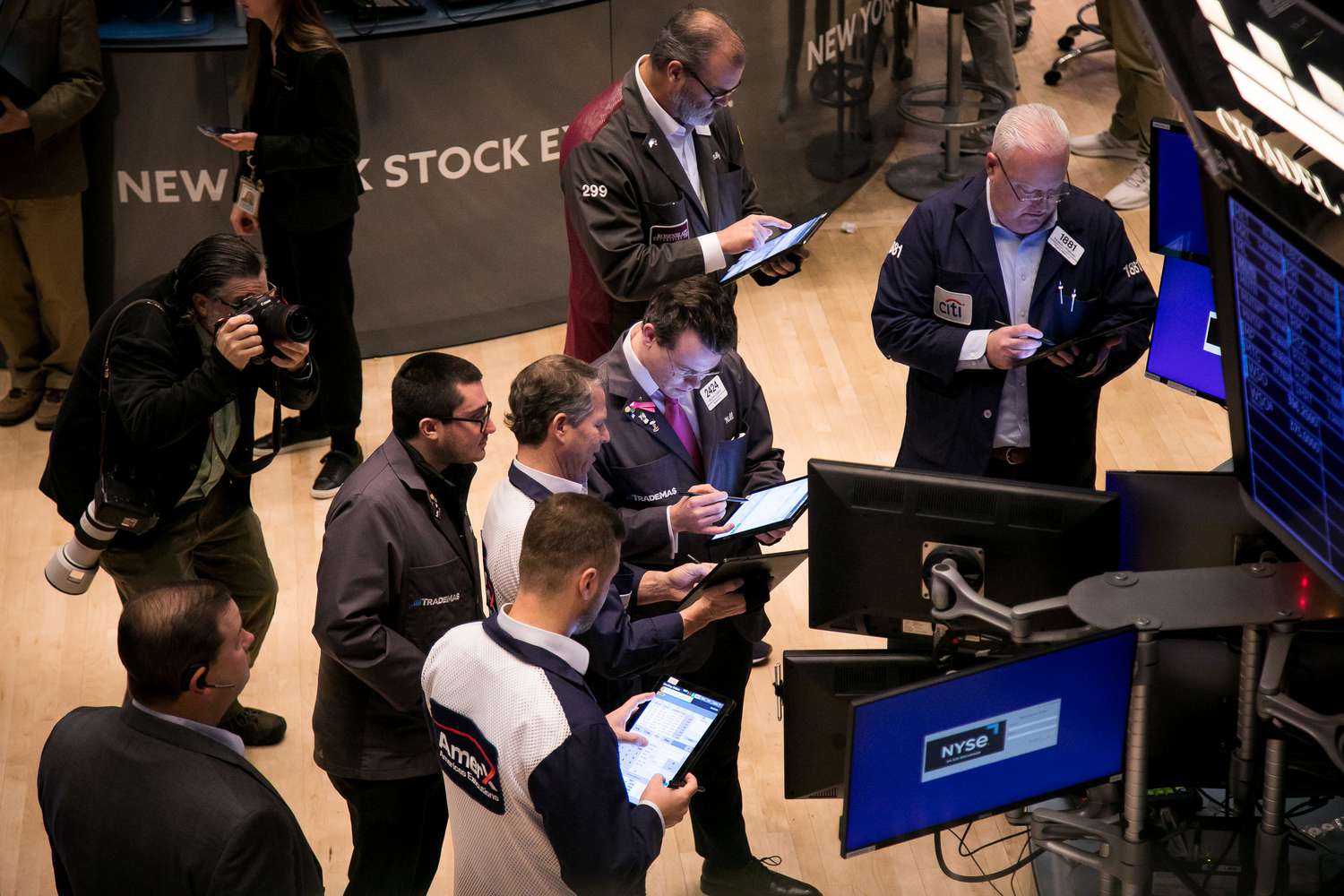 Traders work on the floor of the New York Stock Exchange (NYSE).