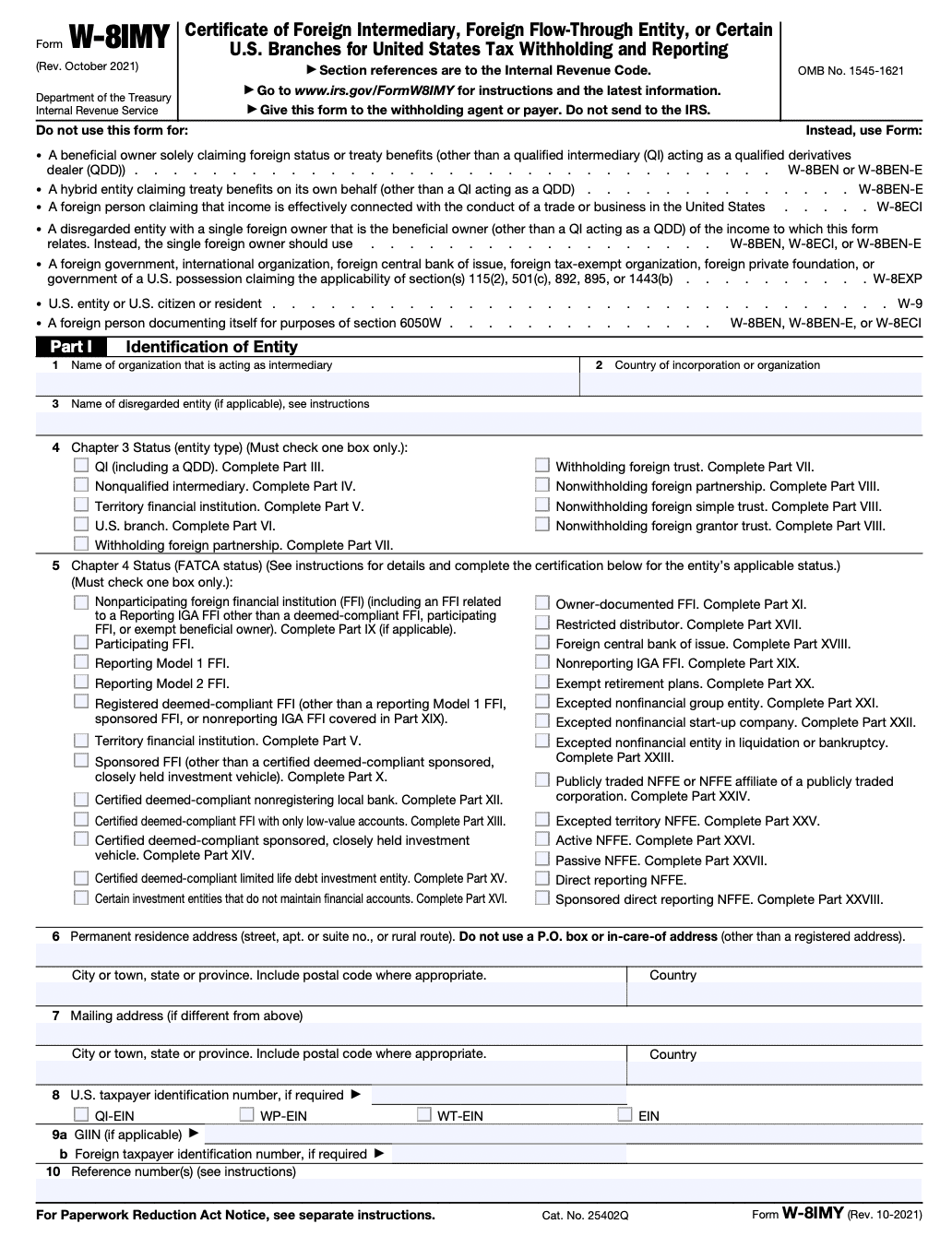 Form W-8IMY
