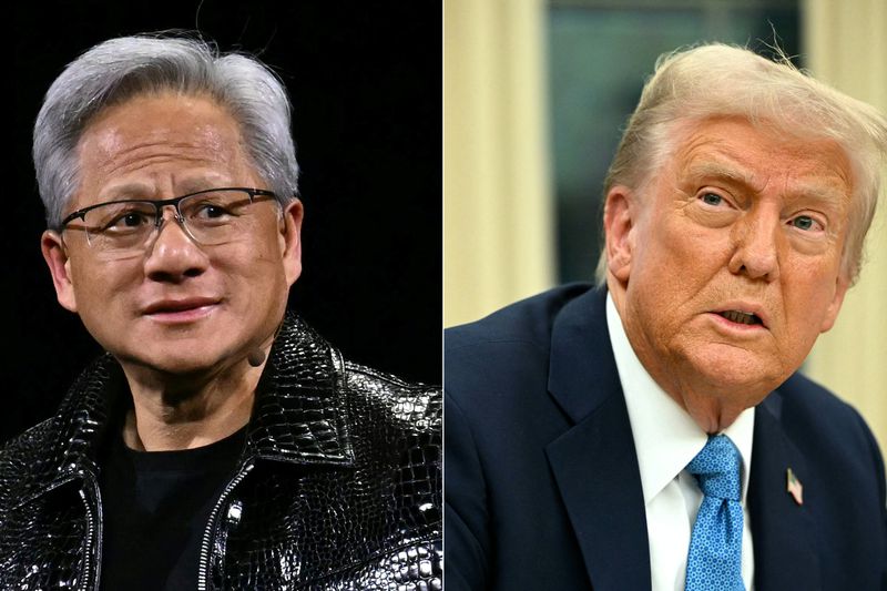 Nvidia CEO Jensen Huang (left) and President Donald Trump (right).