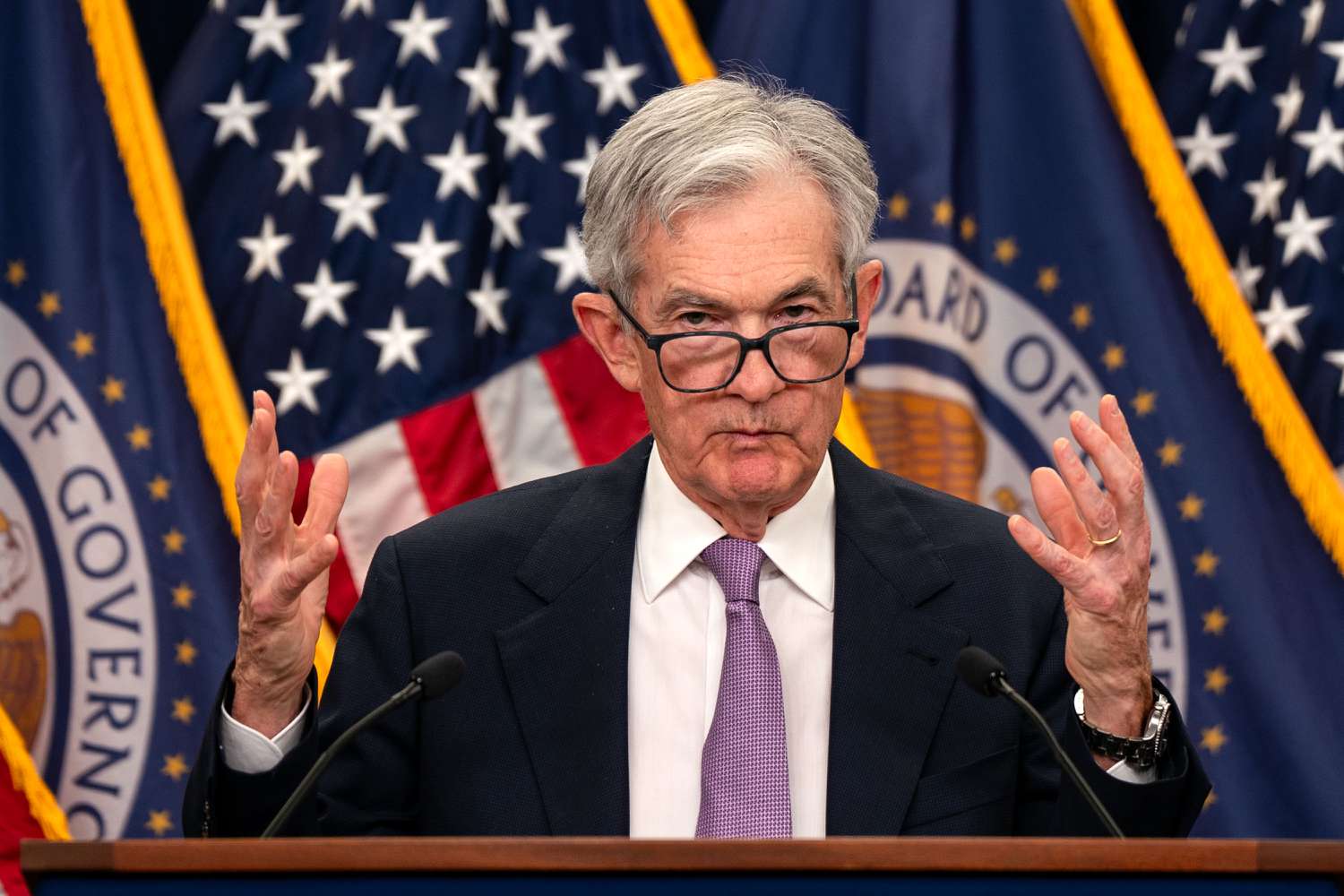 Federal Reserve Board Federal Reserve Chairman Jerome Powell speaks during a news conference following a Federal Open Market Committee meeting in Washington on November 07, 2024 in Washington, DC. 