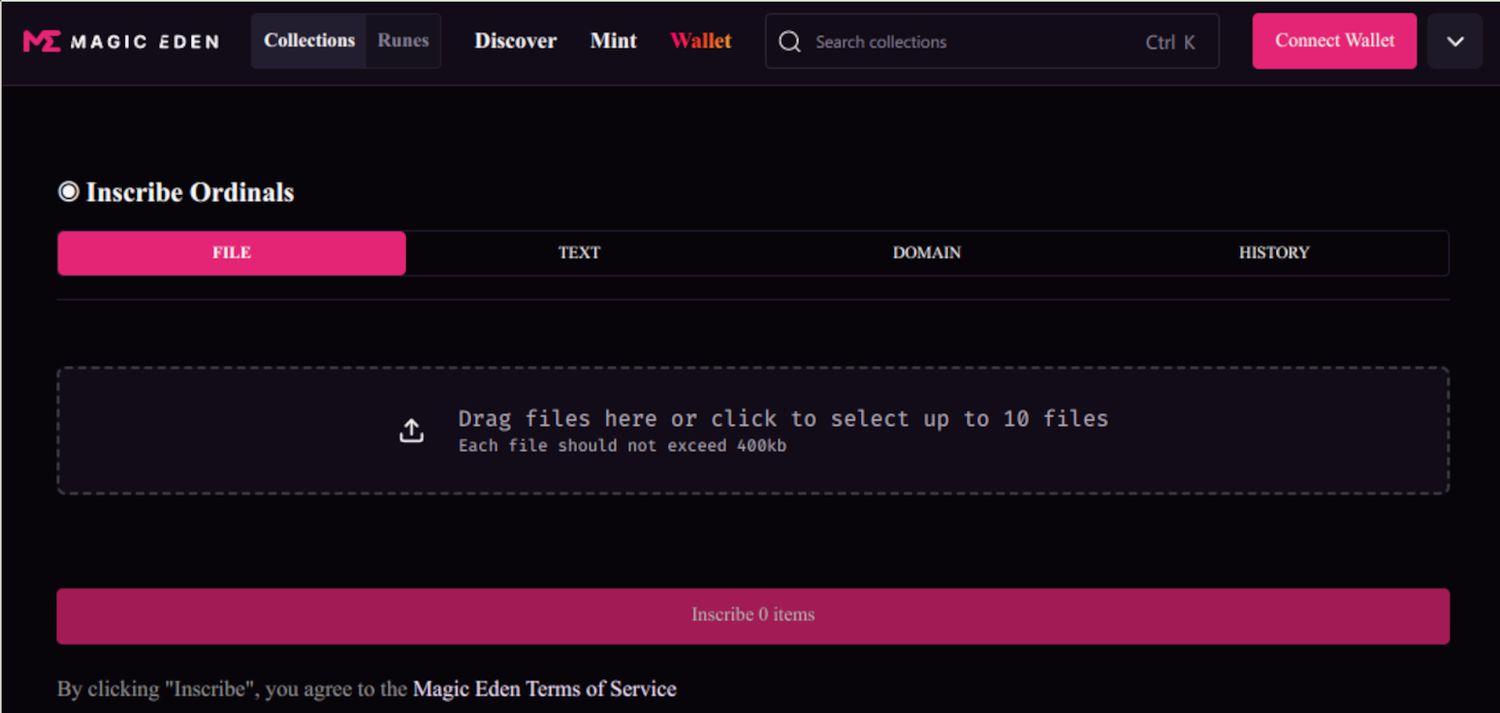 Magic Eden Inscribe Ordinal