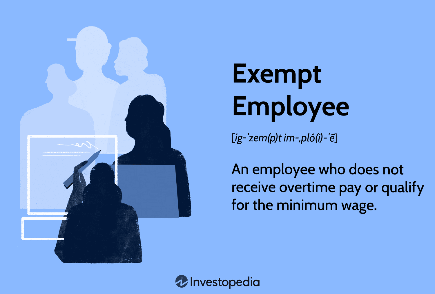 Exempt Employee: An employee who does not receive overtime pay or qualify for the minimum wage.