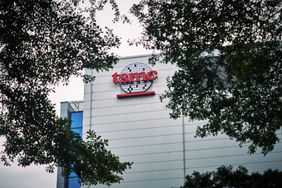 The Taiwan Semiconductor Manufacturing Co. logo at the company's campus in Hsinchu, Taiwan.