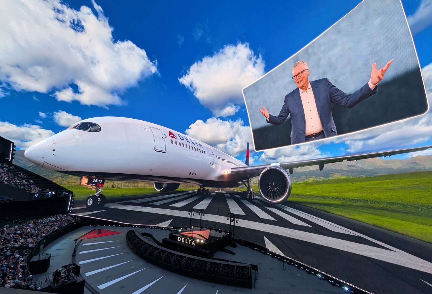 Delta CEO Ed Bastian gives a presentation during the 2025 CES consumer electronics show, at The Sphere in Las Vegas, on January 7.