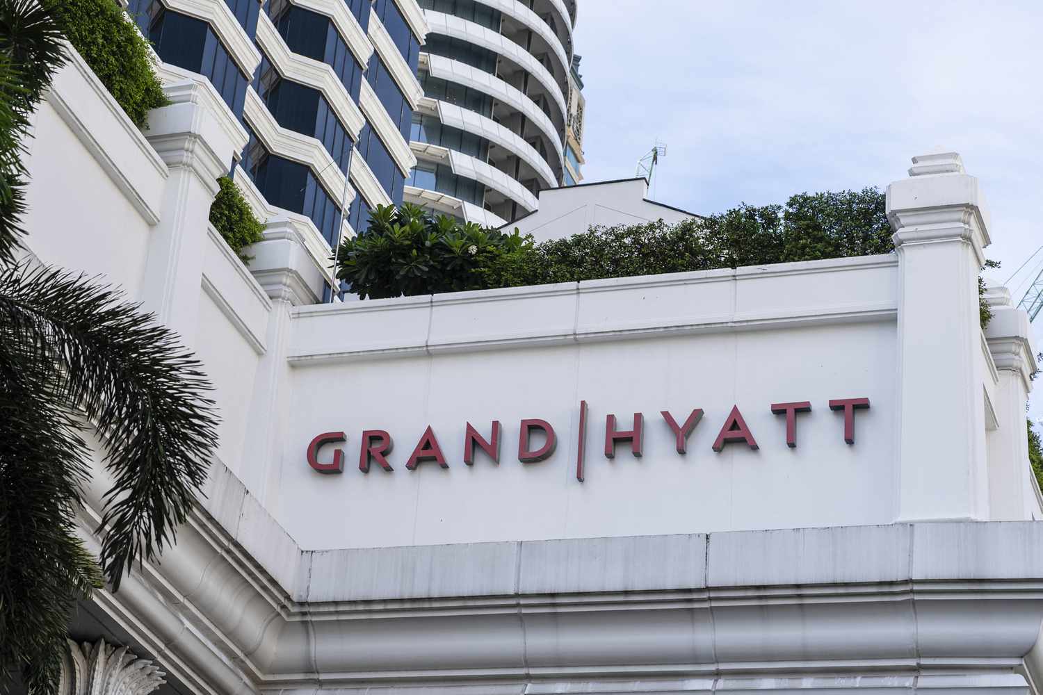 A sign of the Grand Hyatt Erawan hotel in Bangkok 