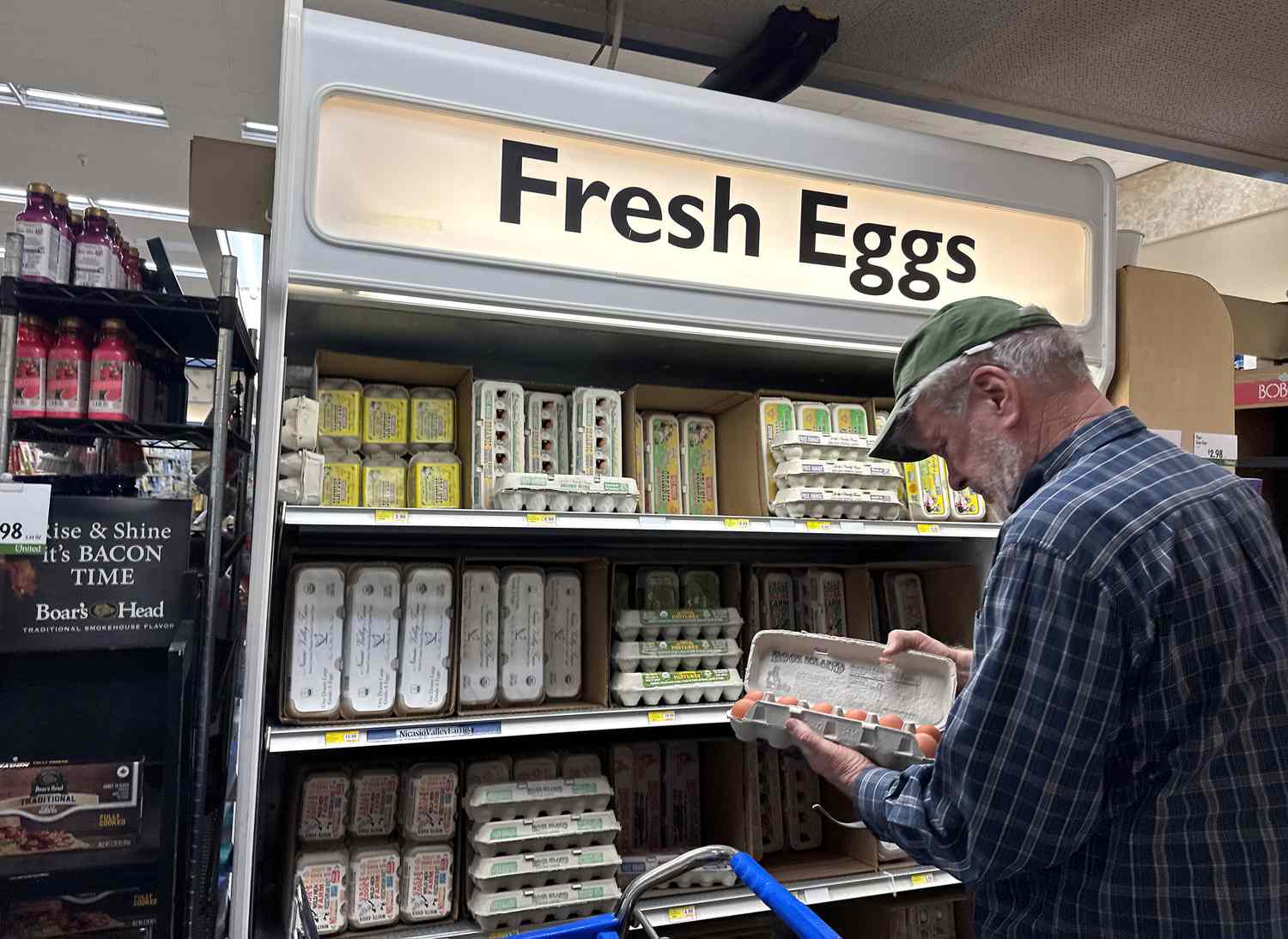 A man shops for eggs in San Anselmo, Calif., on April 11. 