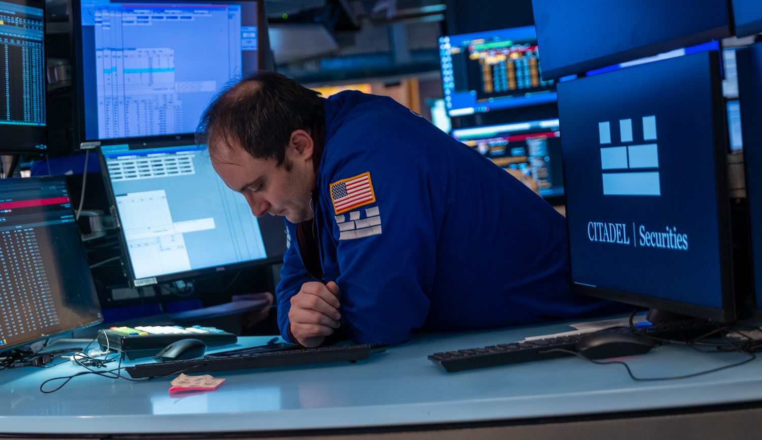 Traders work on the floor of the New York Stock Exchange.
