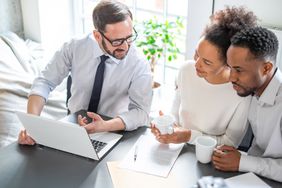 Family couple consultations with a lawyer or insurance agent.