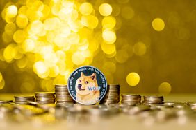 Image of Dogecoin in the center of other coins in the background